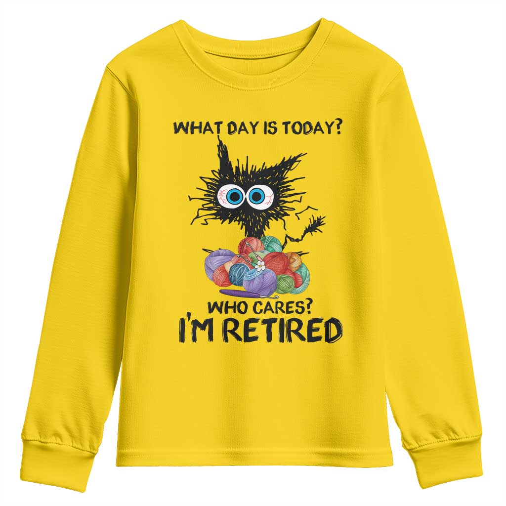Funny Retired Cat Crochet Youth Sweatshirt What Day Is Today Who Cares I Am Retired TS14 Daisy Print Your Wear