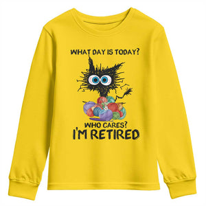 Funny Retired Cat Crochet Youth Sweatshirt What Day Is Today Who Cares I Am Retired TS14 Daisy Print Your Wear