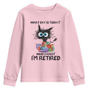 Funny Retired Cat Crochet Youth Sweatshirt What Day Is Today Who Cares I Am Retired TS14 Light Pink Print Your Wear
