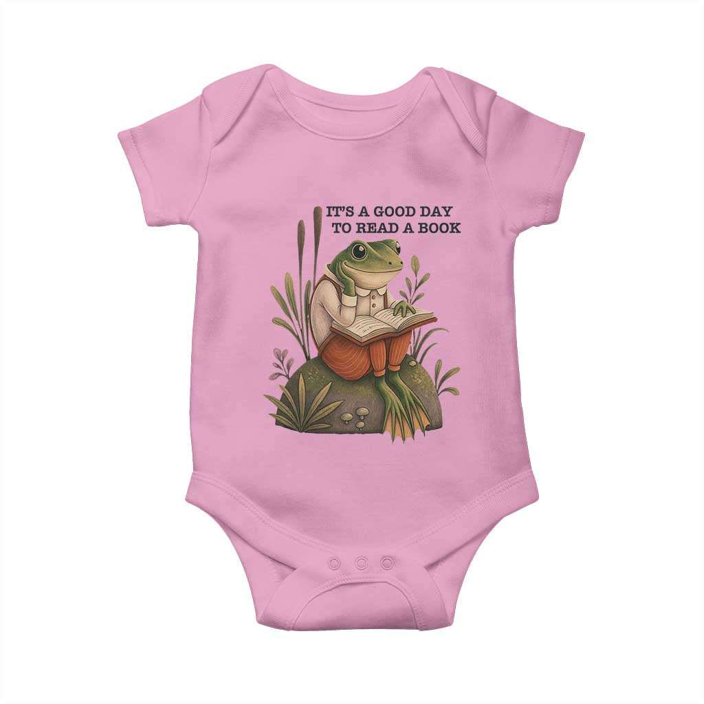 Frog Classic Books Baby Onesie It Is A Good Day To Read A Book TS14 Light Pink Print Your Wear