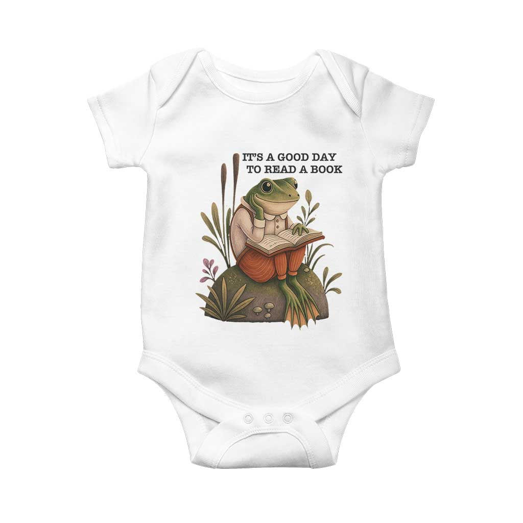 Frog Classic Books Baby Onesie It Is A Good Day To Read A Book TS14 White Print Your Wear