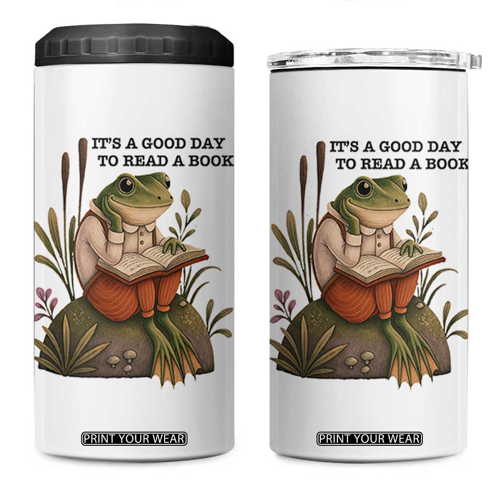 Frog Classic Books 4 in 1 Can Cooler Tumbler It Is A Good Day To Read A Book TS14 One Size: 16 oz White Print Your Wear