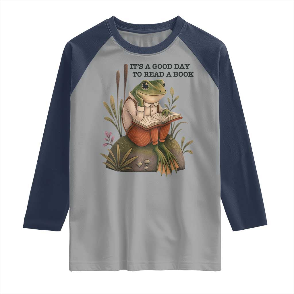 Frog Classic Books Raglan Shirt It Is A Good Day To Read A Book TS14 Sport Gray Navy Print Your Wear