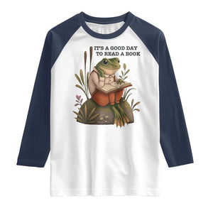 Frog Classic Books Raglan Shirt It Is A Good Day To Read A Book TS14 White Navy Print Your Wear