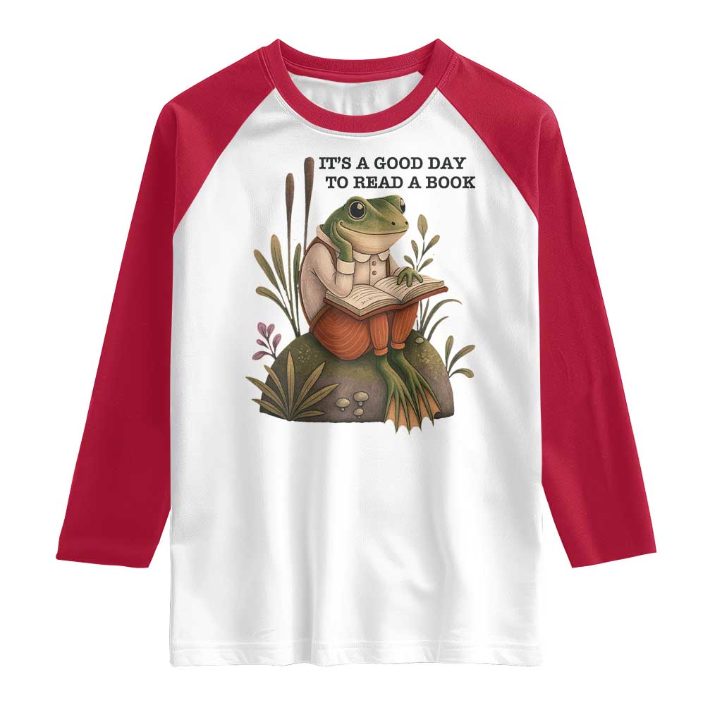 Frog Classic Books Raglan Shirt It Is A Good Day To Read A Book TS14 White Red Print Your Wear