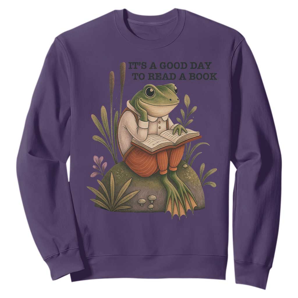 Frog Classic Books Sweatshirt It Is A Good Day To Read A Book TS14 Purple Print Your Wear