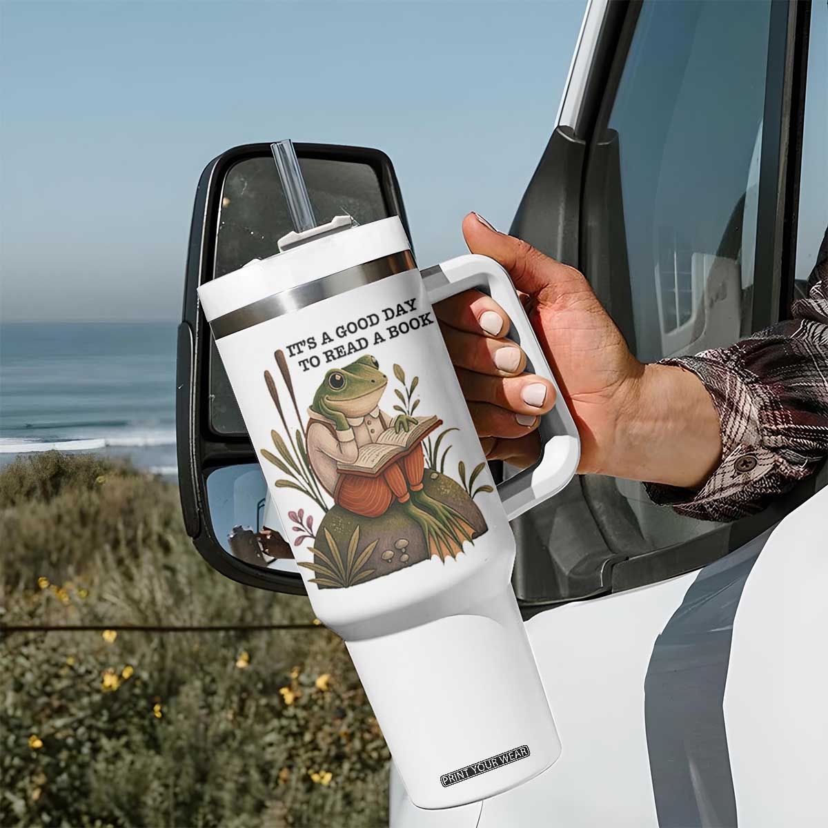 Frog Classic Books Tumbler With Handle It Is A Good Day To Read A Book TS14 Print Your Wear