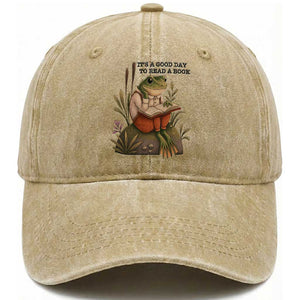 Frog Classic Books Washed Cotton Baseball Cap It Is A Good Day To Read A Book TS14 Washed Cap Universal Fit Khaki Print Your Wear