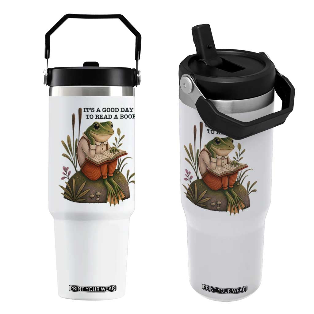 Frog Classic Books Flip Straw Tumbler It Is A Good Day To Read A Book TS14 One Size: 30 oz White Print Your Wear