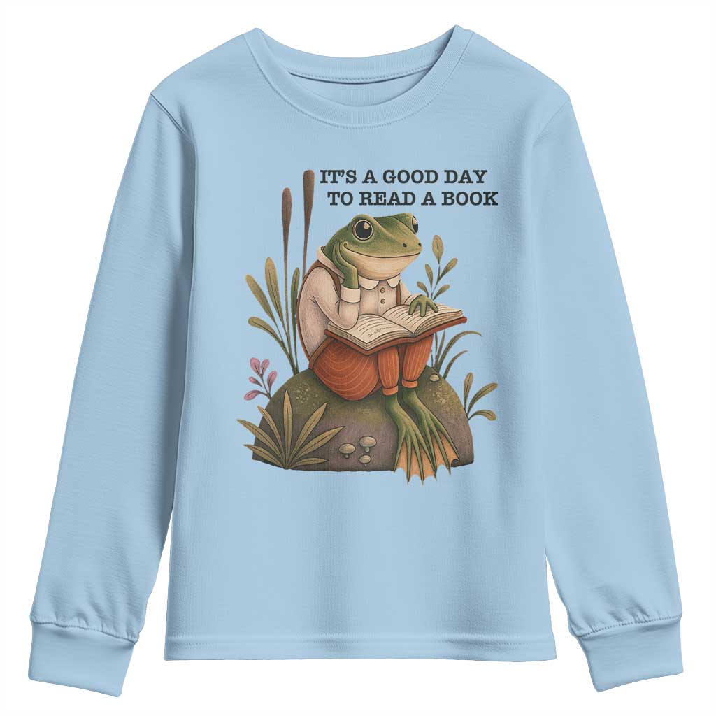 Frog Classic Books Youth Sweatshirt It Is A Good Day To Read A Book TS14 Light Blue Print Your Wear