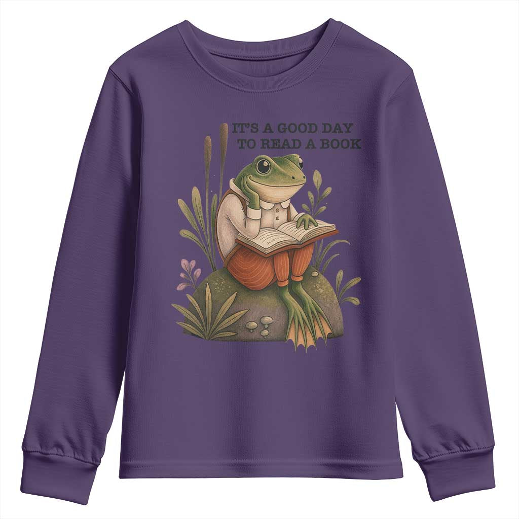 Frog Classic Books Youth Sweatshirt It Is A Good Day To Read A Book TS14 Purple Print Your Wear
