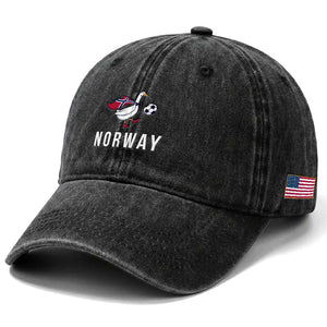 Norway Football Washed Cotton Baseball Cap Silly Goose Soccer Fan Support