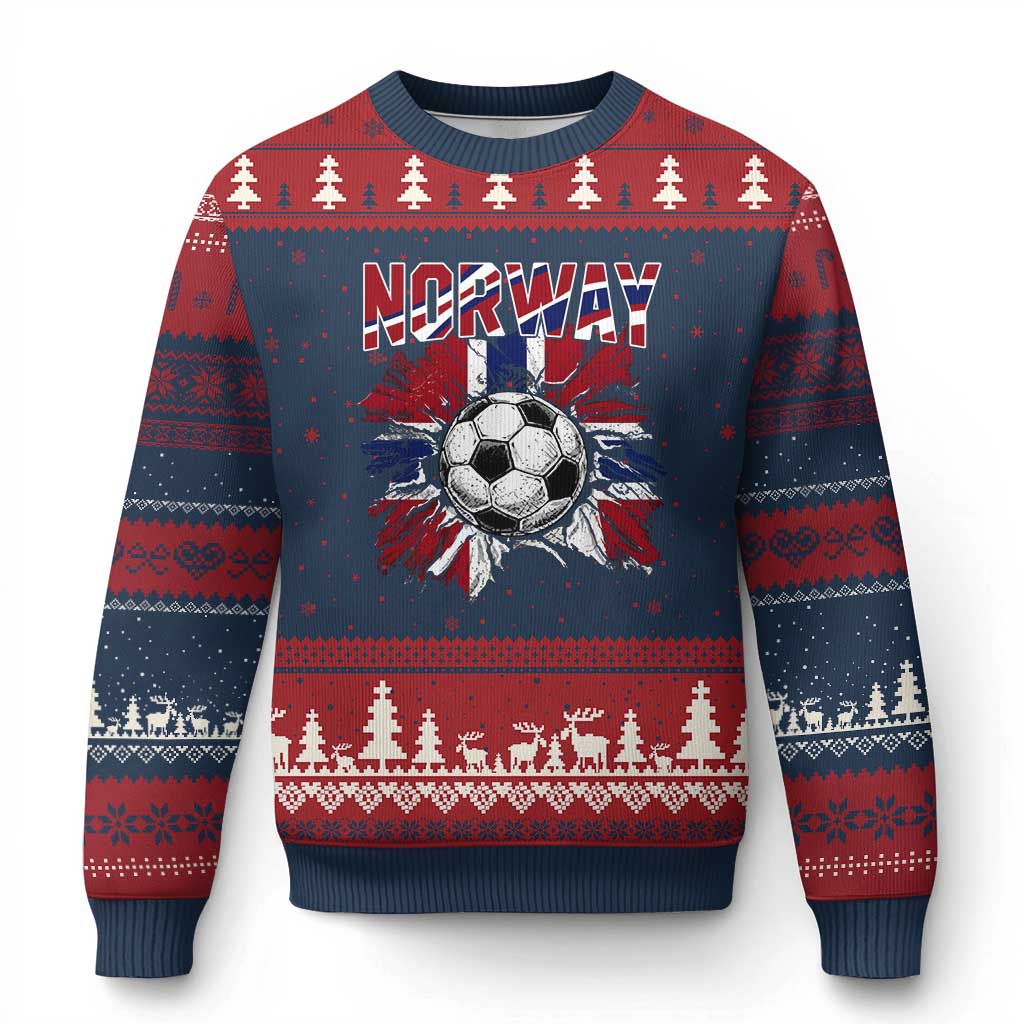 Norway Soccer Fan Ugly Christmas Sweater Norwegian Football Supporter Fan Gift TS14 Navy Red Print Your Wear