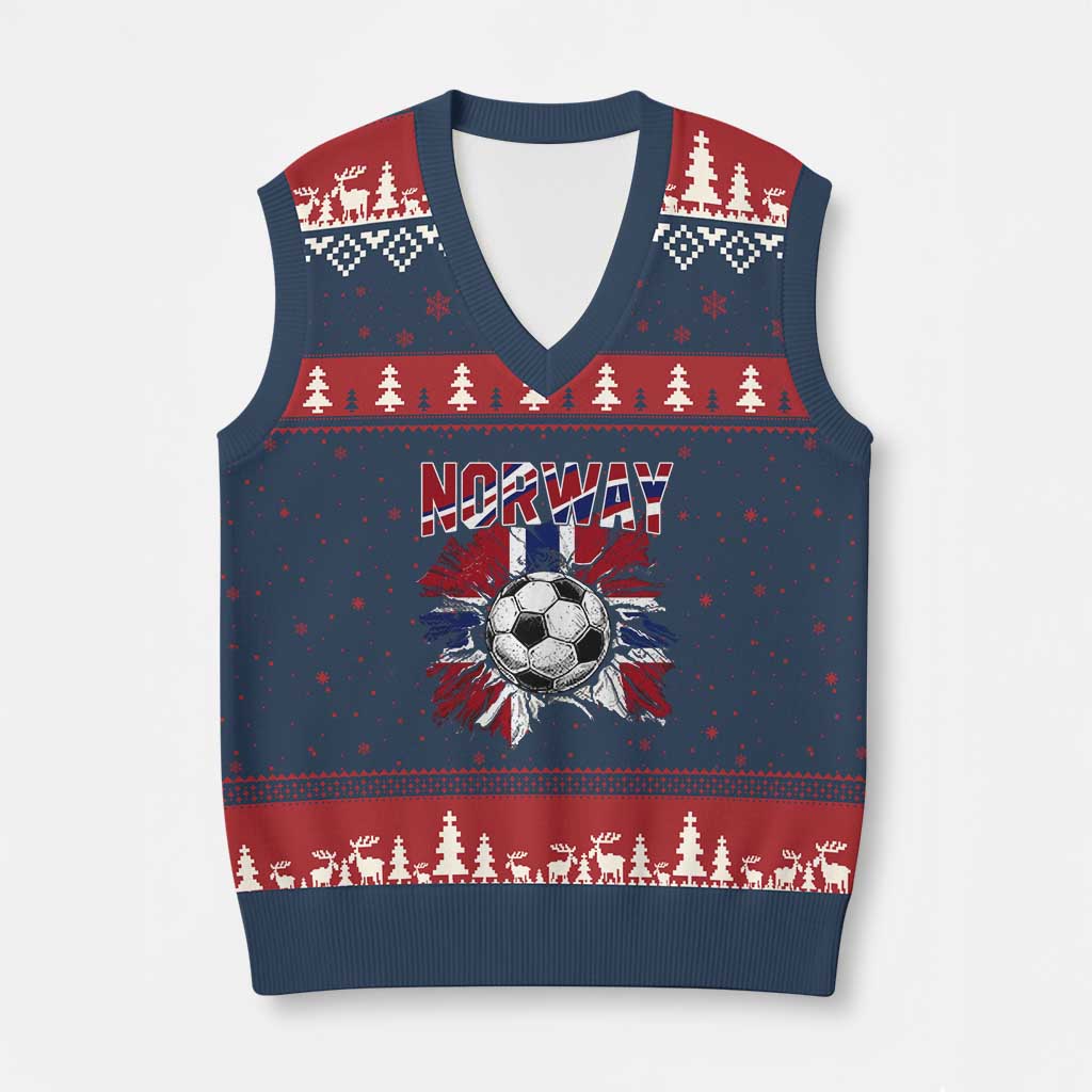Norway Soccer Fan V-Neck Knit Sweater Vest Norwegian Football Supporter Fan Gift TS14 Navy Red Print Your Wear