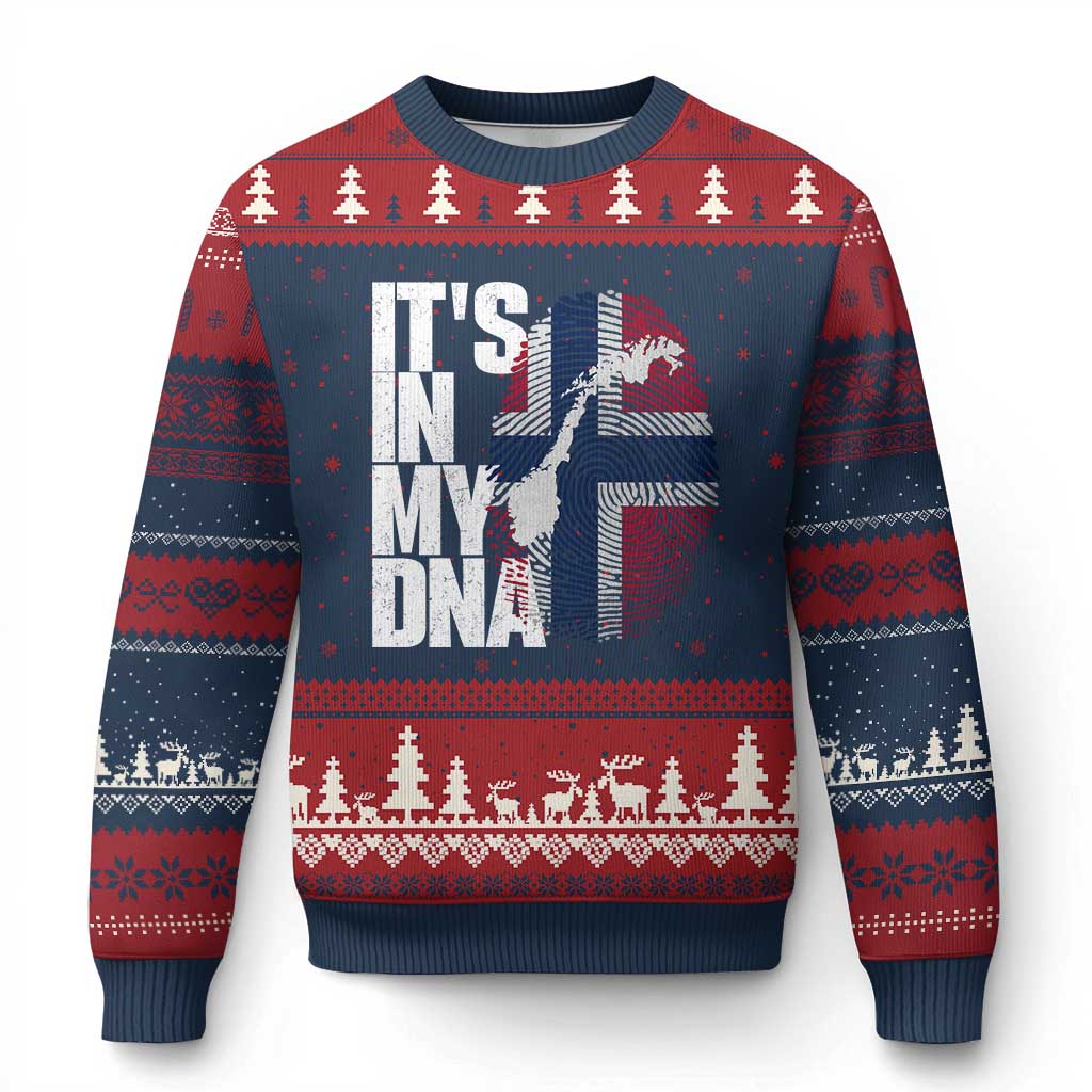 It's in My DNA Ugly Christmas Sweater Norwegian Norway Map Flag Pride TS14 Navy Red Print Your Wear