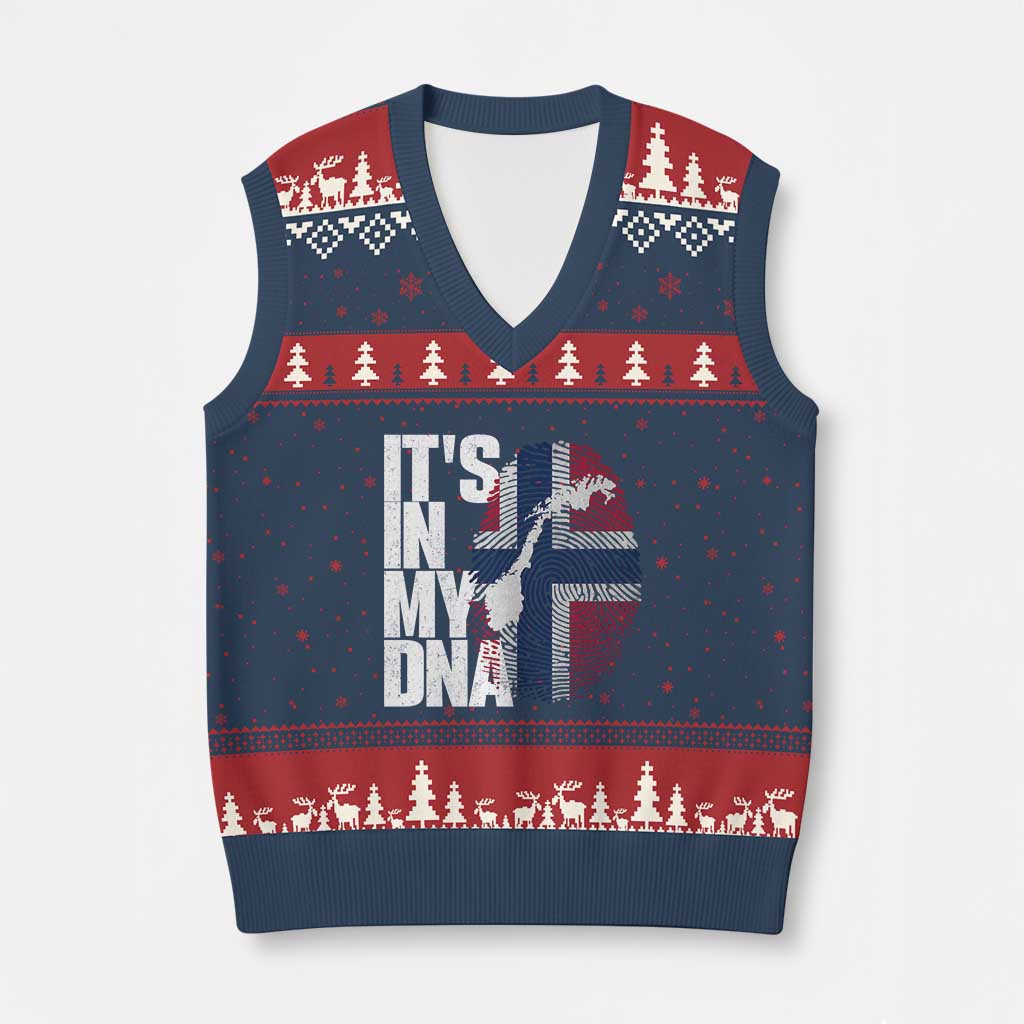 It's in My DNA V-Neck Knit Sweater Vest Norwegian Norway Map Flag Pride TS14 Navy Red Print Your Wear