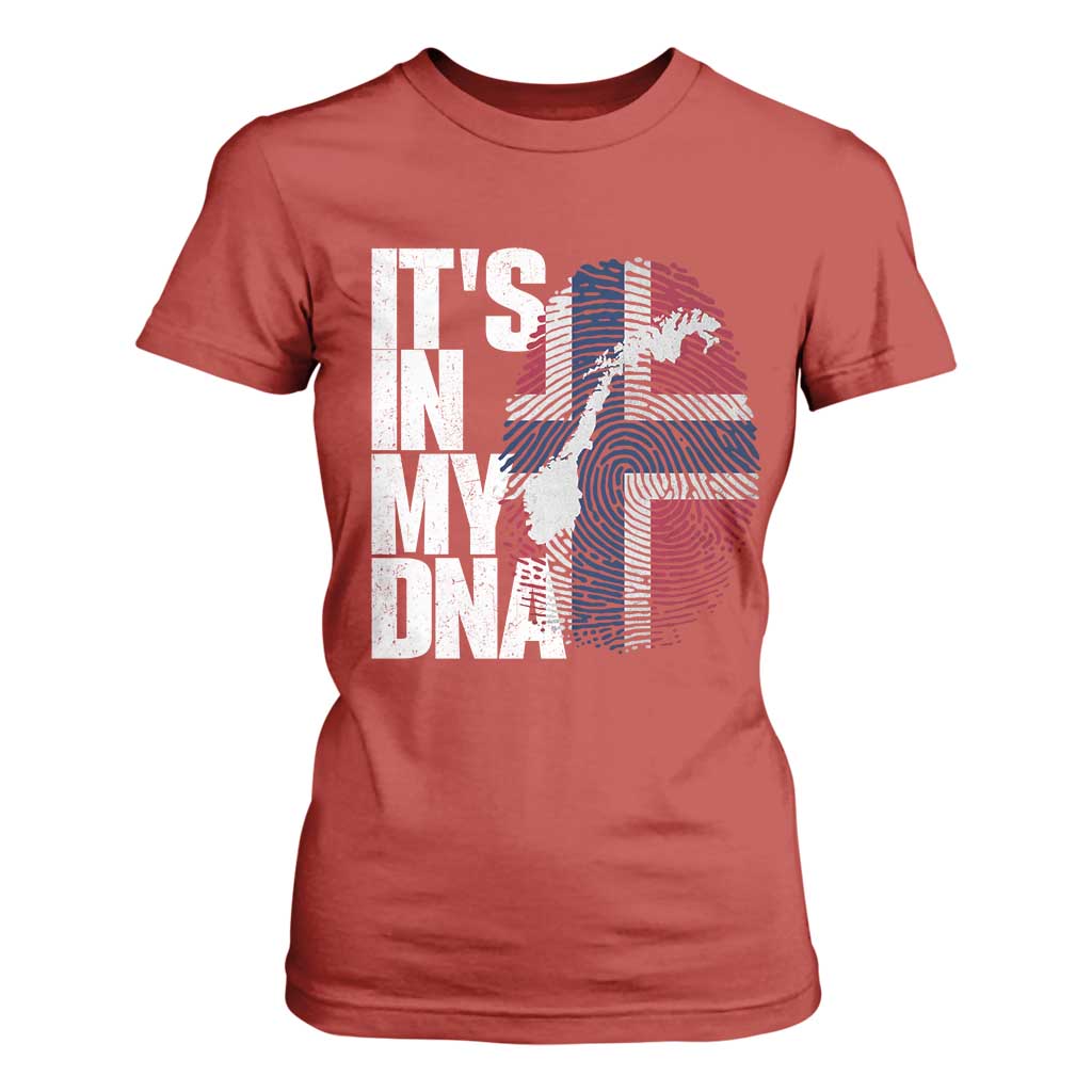 It's in My DNA T Shirt For Women Norwegian Norway Map Flag Pride TS14 Red Print Your Wear