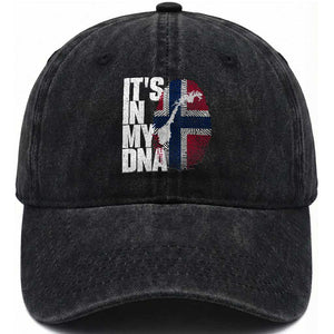 It's in My DNA Washed Cotton Baseball Cap Norwegian Norway Map Flag Pride