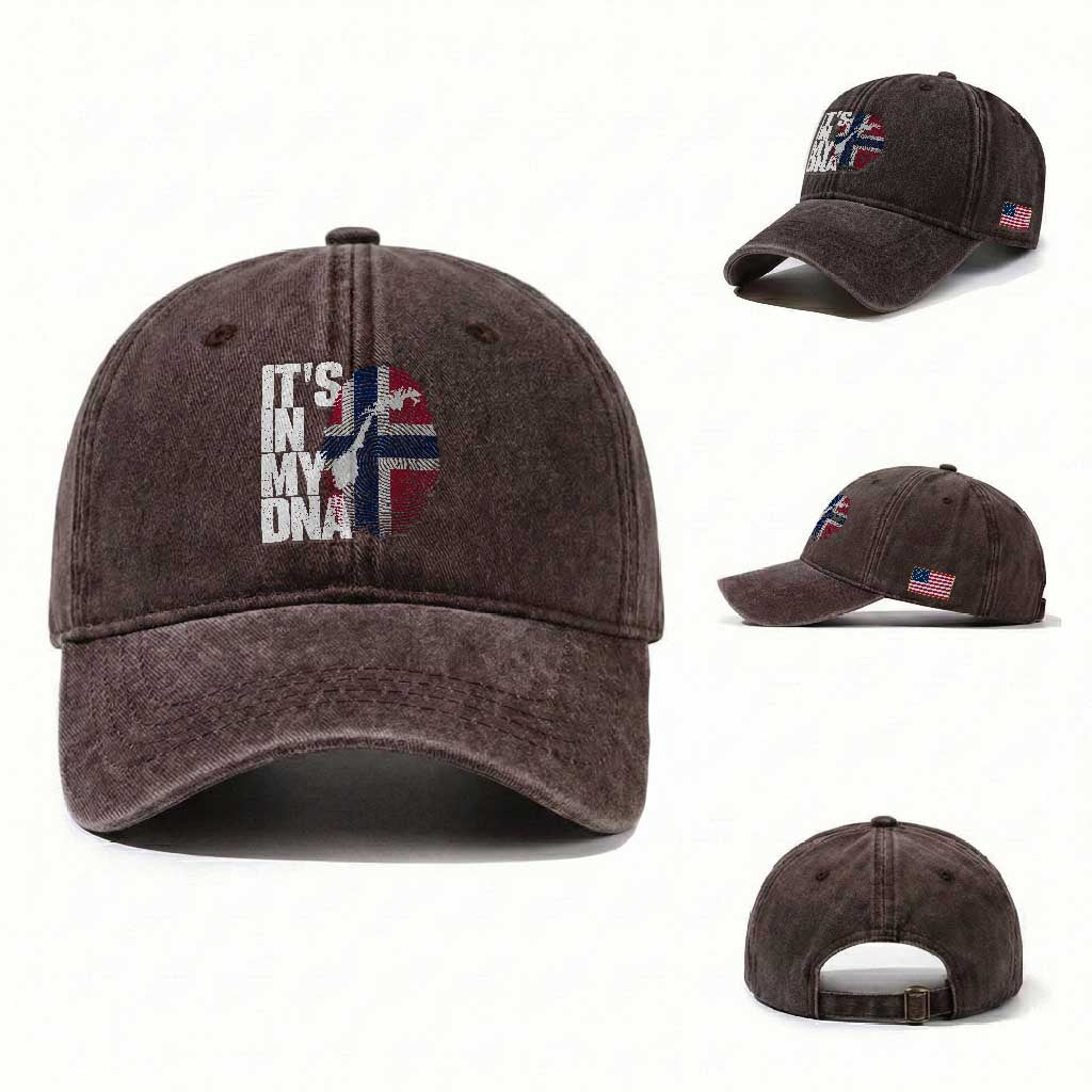 It's in My DNA Washed Cotton Baseball Cap Norwegian Norway Map Flag Pride