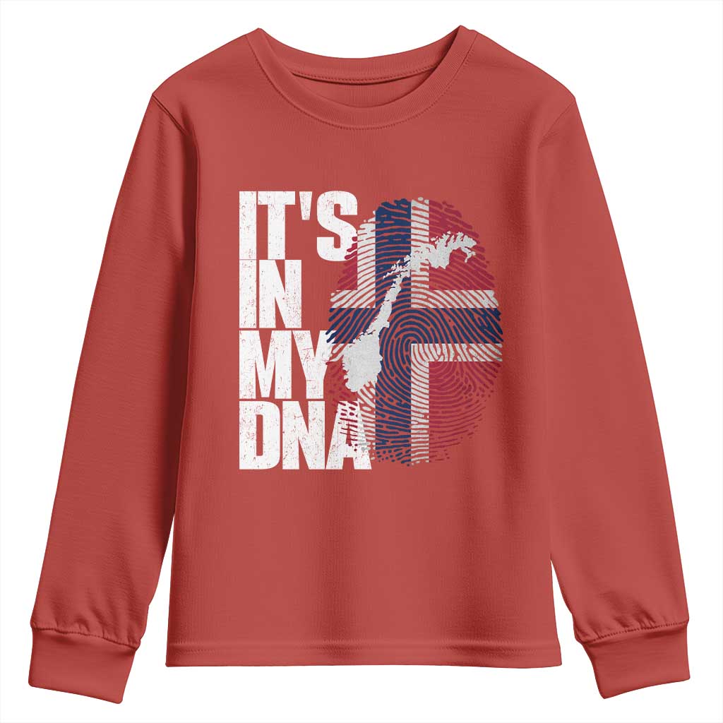 It's in My DNA Youth Sweatshirt Norwegian Norway Map Flag Pride TS14 Red Print Your Wear