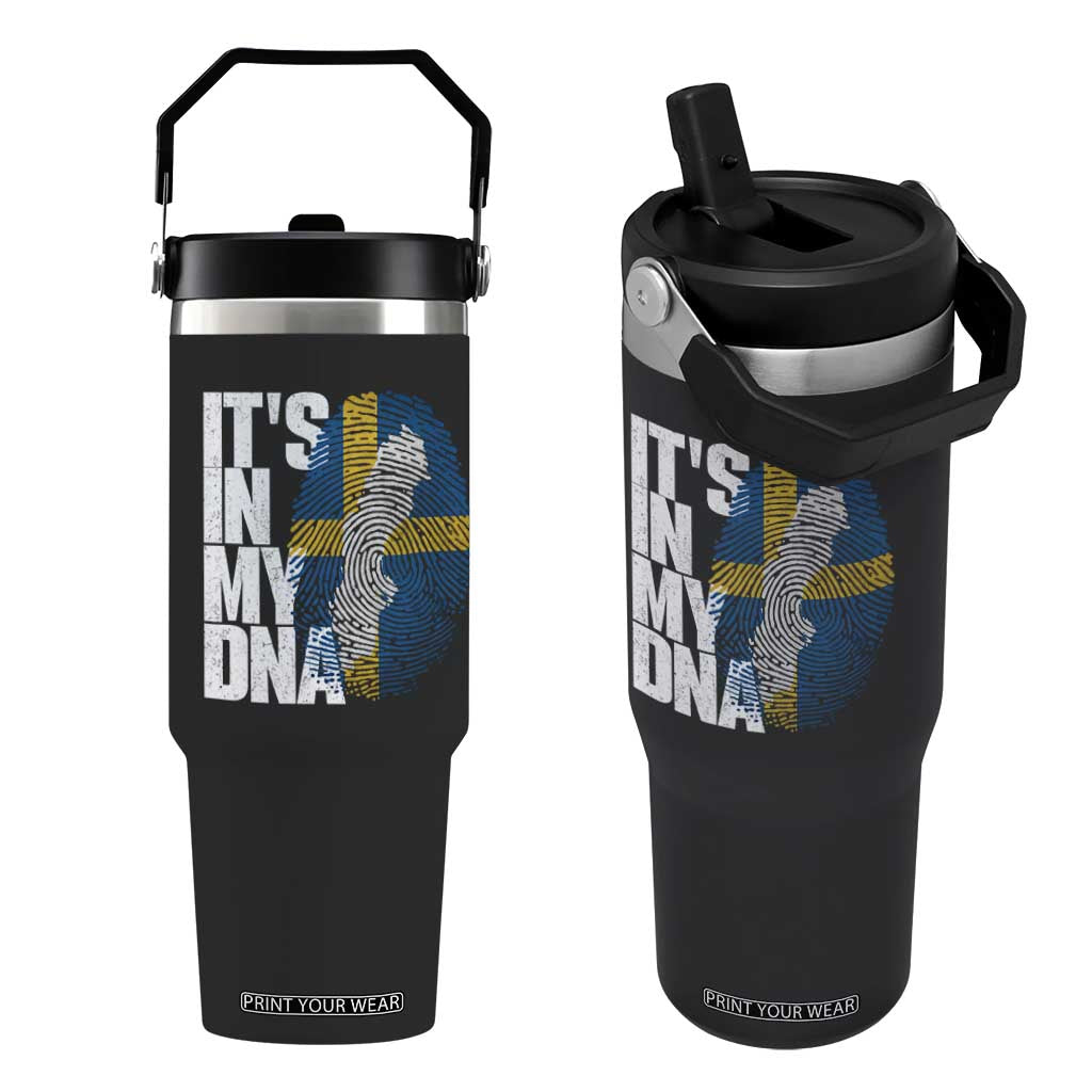 It's in My DNA Flip Straw Tumbler Sweden Sverige Swedish Map Flag TS14 One Size: 30 oz Black Print Your Wear