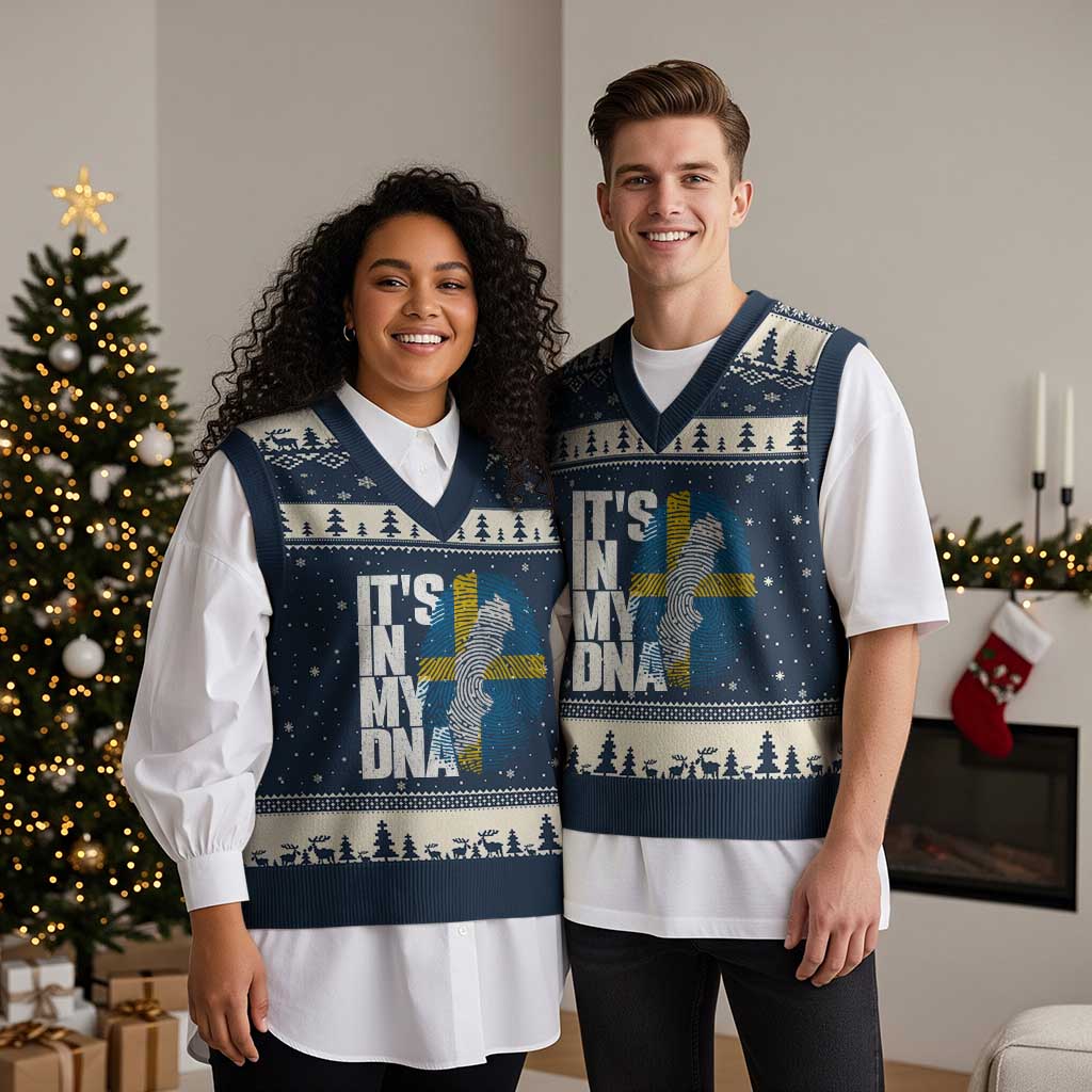 It's in My DNA V-Neck Knit Sweater Vest Sweden Sverige Swedish Map Flag