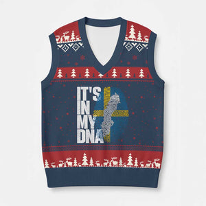 It's in My DNA V-Neck Knit Sweater Vest Sweden Sverige Swedish Map Flag