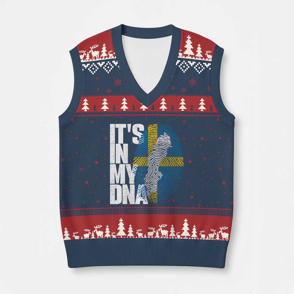 It's in My DNA V-Neck Knit Sweater Vest Sweden Sverige Swedish Map Flag TS14 Navy Red Print Your Wear