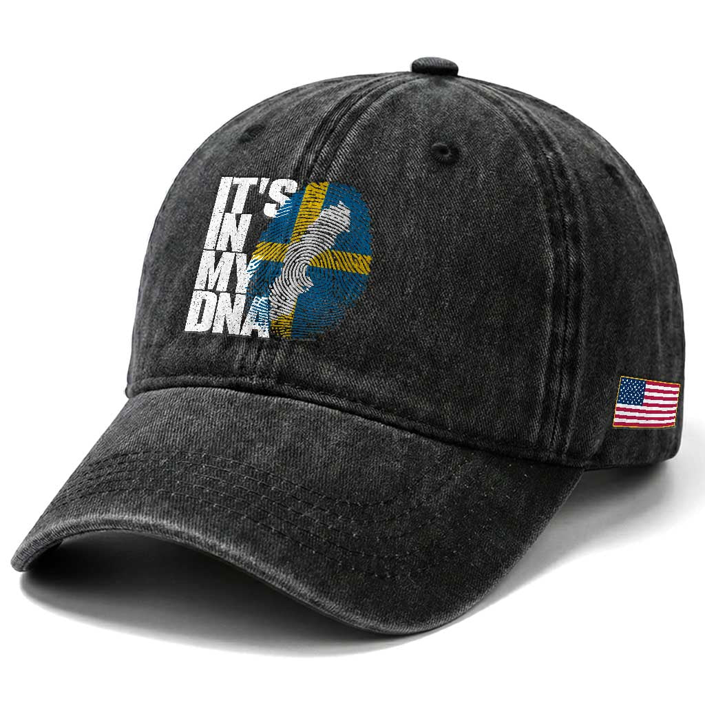 It's in My DNA Washed Cotton Baseball Cap Sweden Sverige Swedish Map Flag
