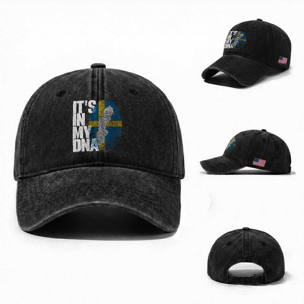 It's in My DNA Washed Cotton Baseball Cap Sweden Sverige Swedish Map Flag