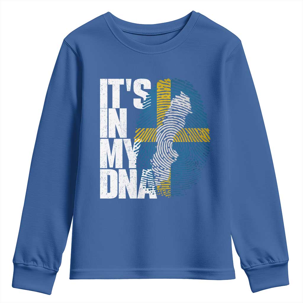 It's in My DNA Youth Sweatshirt Sweden Sverige Swedish Map Flag TS14 Royal Blue Print Your Wear