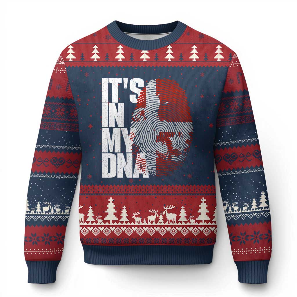 It's in My DNA Ugly Christmas Sweater Denmark Map Flag Danish Gift TS14 Navy Red Print Your Wear