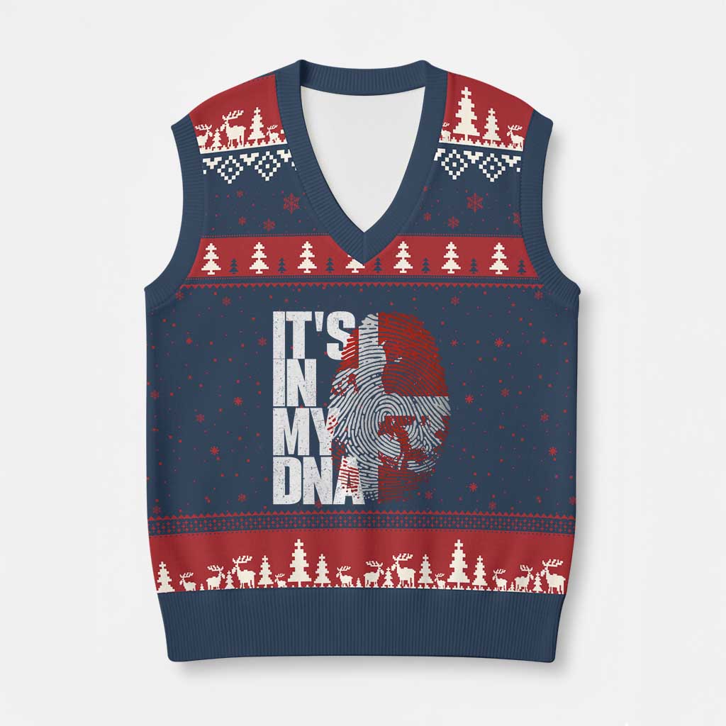 It's in My DNA V-Neck Knit Sweater Vest Denmark Map Flag Danish Gift TS14 Navy Red Print Your Wear