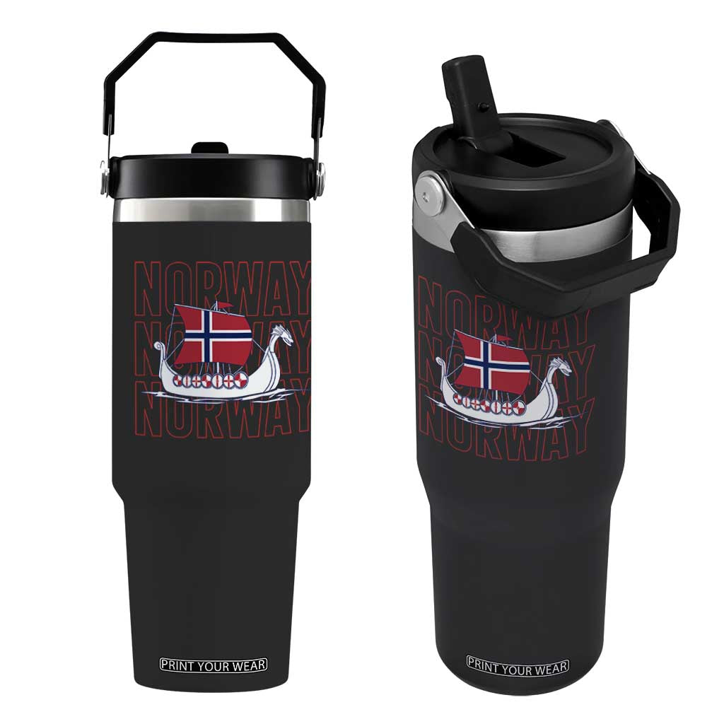 Norwegian Viking Ship Flag Boat Norway Heritage Flip Straw Tumbler