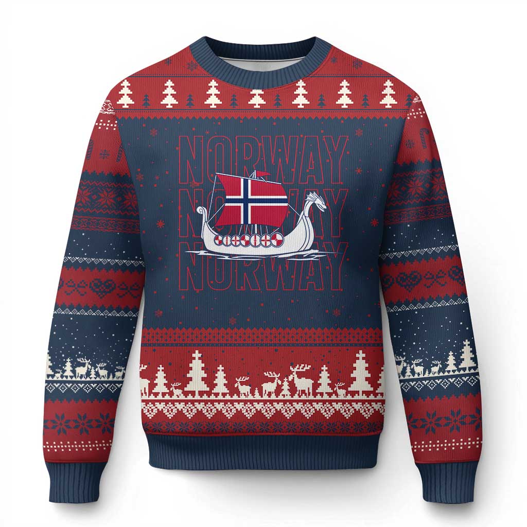 Norwegian Viking Ship Flag Boat Norway Heritage Ugly Christmas Sweater TS14 Navy Red Print Your Wear