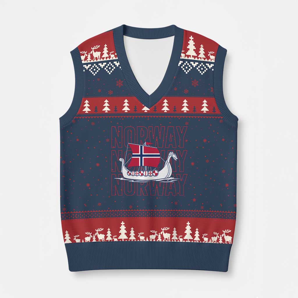Norwegian Viking Ship Flag Boat Norway Heritage V-Neck Knit Sweater Vest