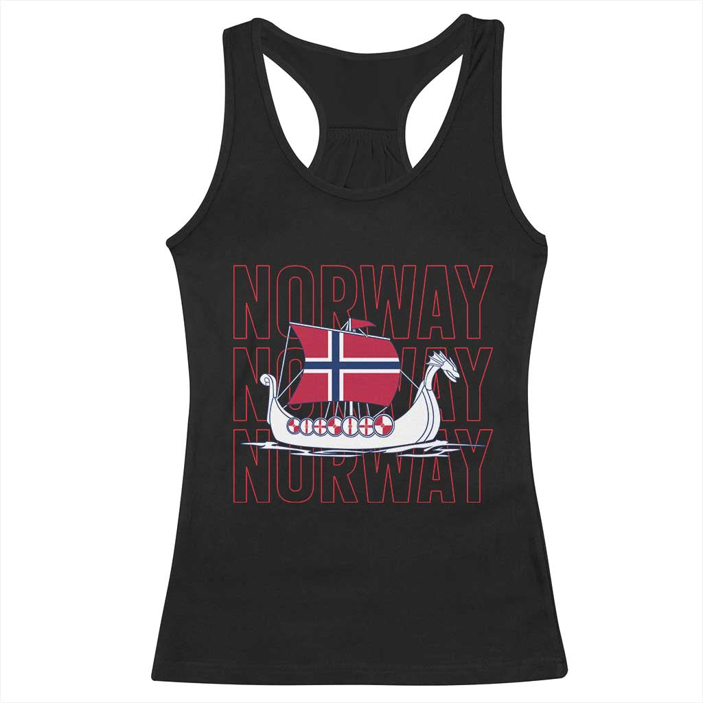 Norwegian Viking Ship Flag Boat Norway Heritage Racerback Tank Top TS14 Black Print Your Wear