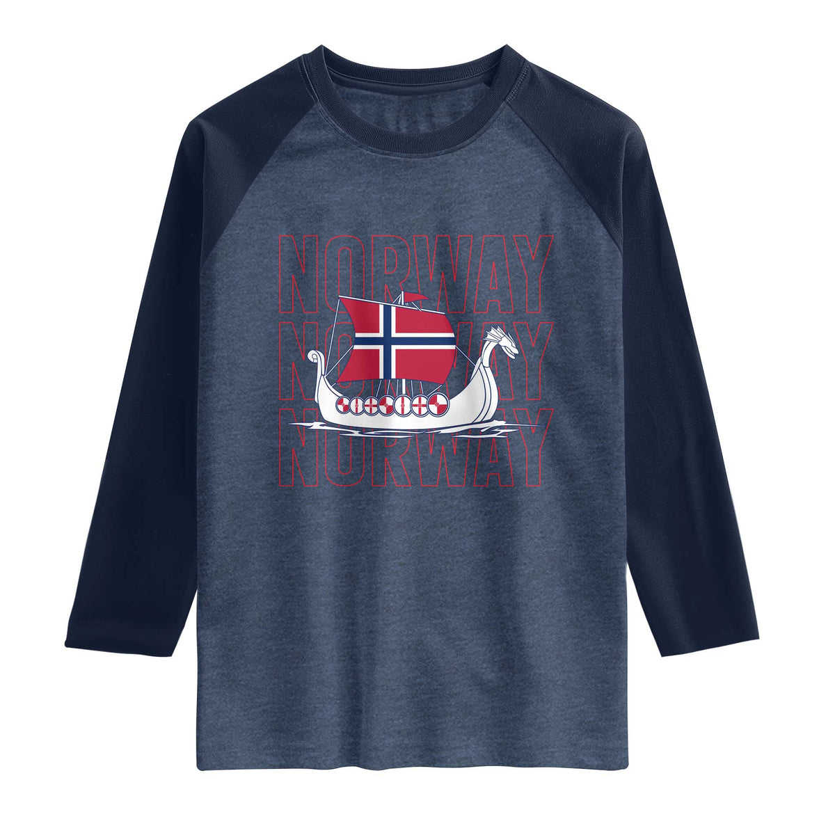 Norwegian Viking Ship Flag Boat Norway Heritage Raglan Shirt