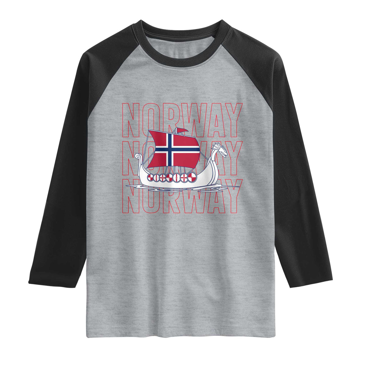Norwegian Viking Ship Flag Boat Norway Heritage Raglan Shirt