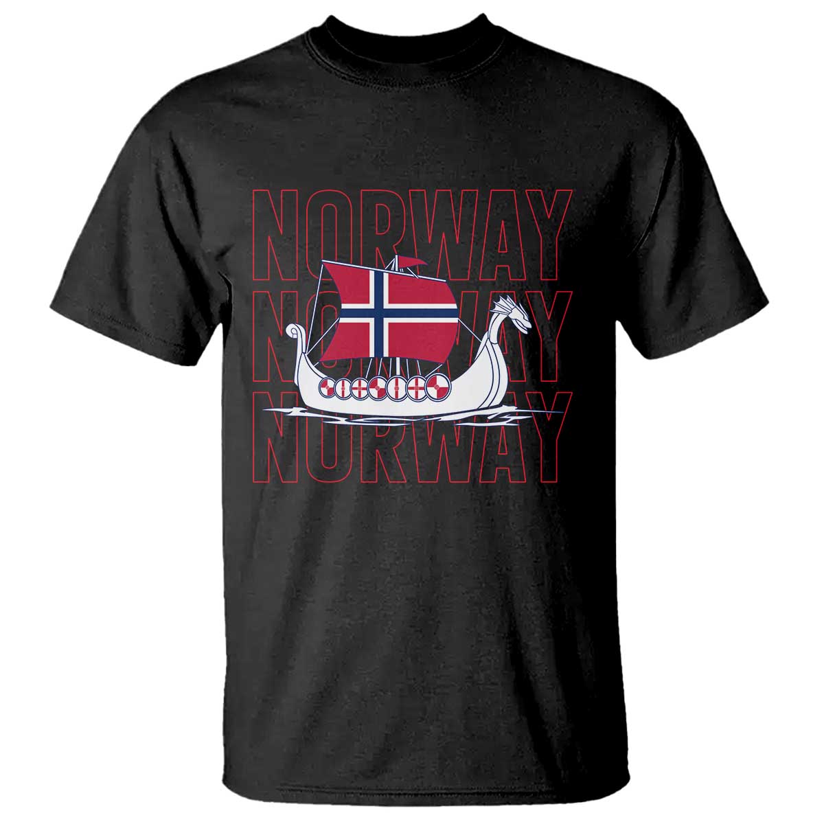 Norwegian Viking Ship Flag Boat Norway Heritage T Shirt TS14 Black Print Your Wear