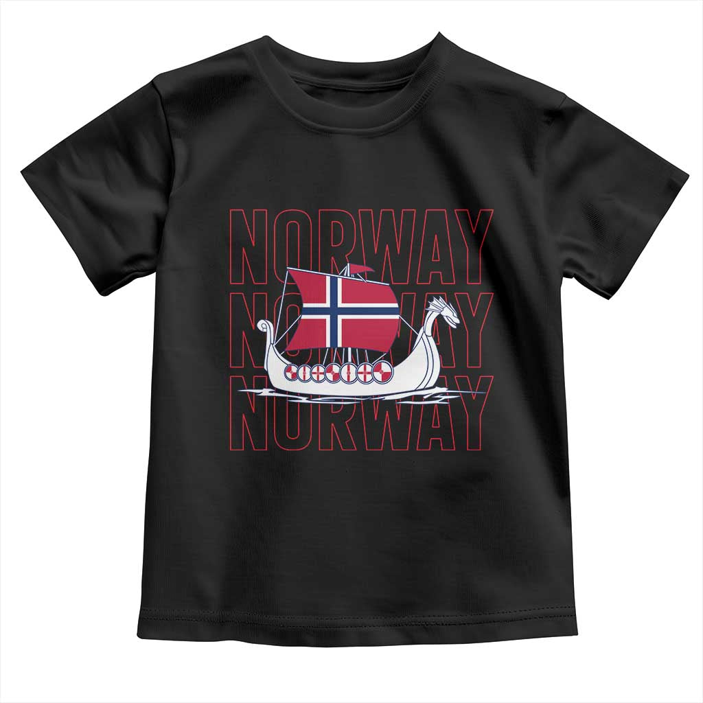 Norwegian Viking Ship Flag Boat Norway Heritage Toddler T Shirt TS14 Black Print Your Wear