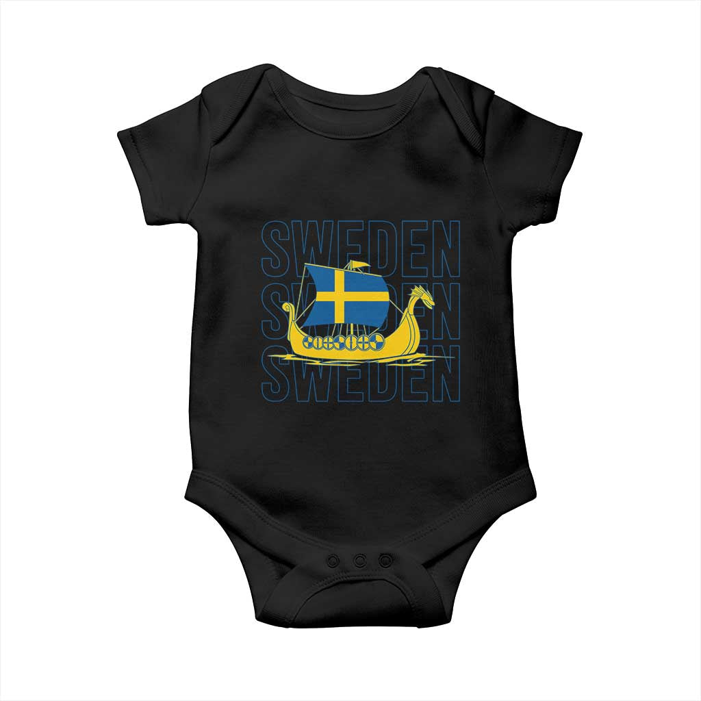 Swedish Viking Ship Sverige Sweden Flag Boat Viking Baby Onesie TS14 Black Print Your Wear