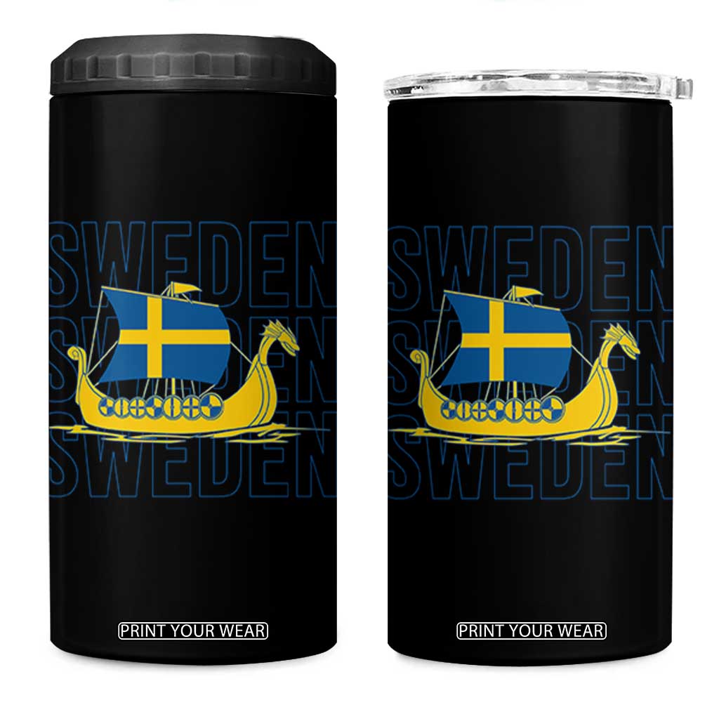 Swedish Viking Ship Sverige Sweden Flag Boat Viking 4 in 1 Can Cooler Tumbler