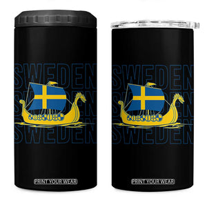 Swedish Viking Ship Sverige Sweden Flag Boat Viking 4 in 1 Can Cooler Tumbler