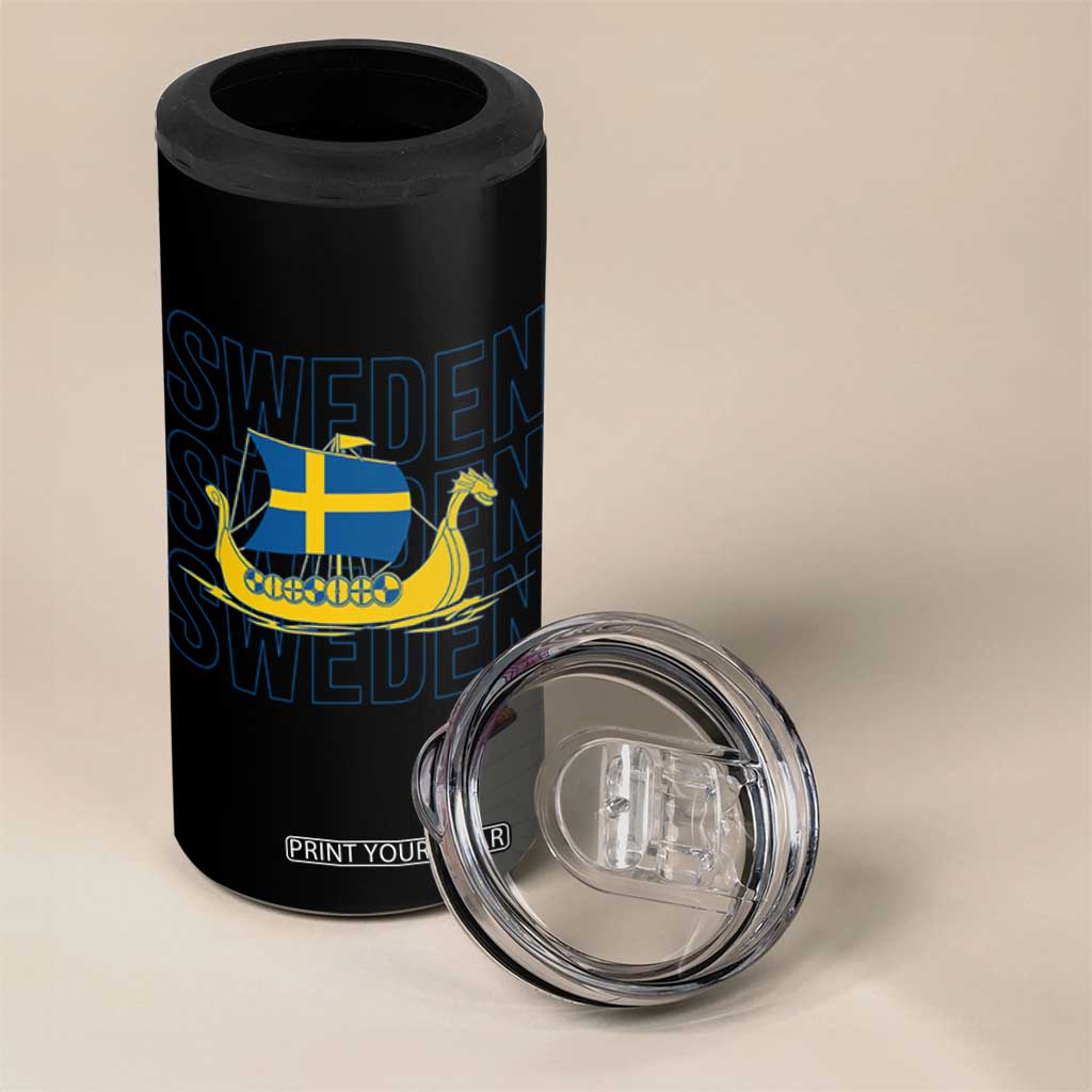 Swedish Viking Ship Sverige Sweden Flag Boat Viking 4 in 1 Can Cooler Tumbler