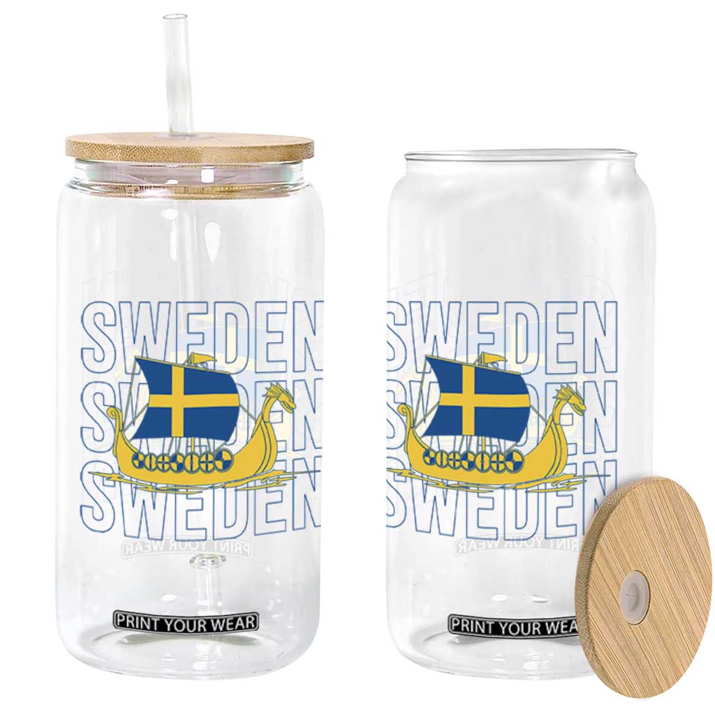 Swedish Viking Ship Sverige Sweden Flag Boat Viking Glass Can