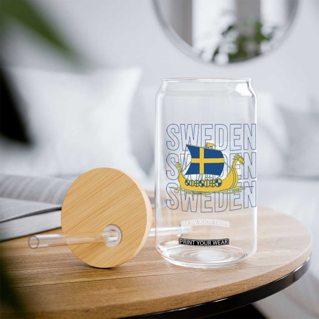 Swedish Viking Ship Sverige Sweden Flag Boat Viking Glass Can