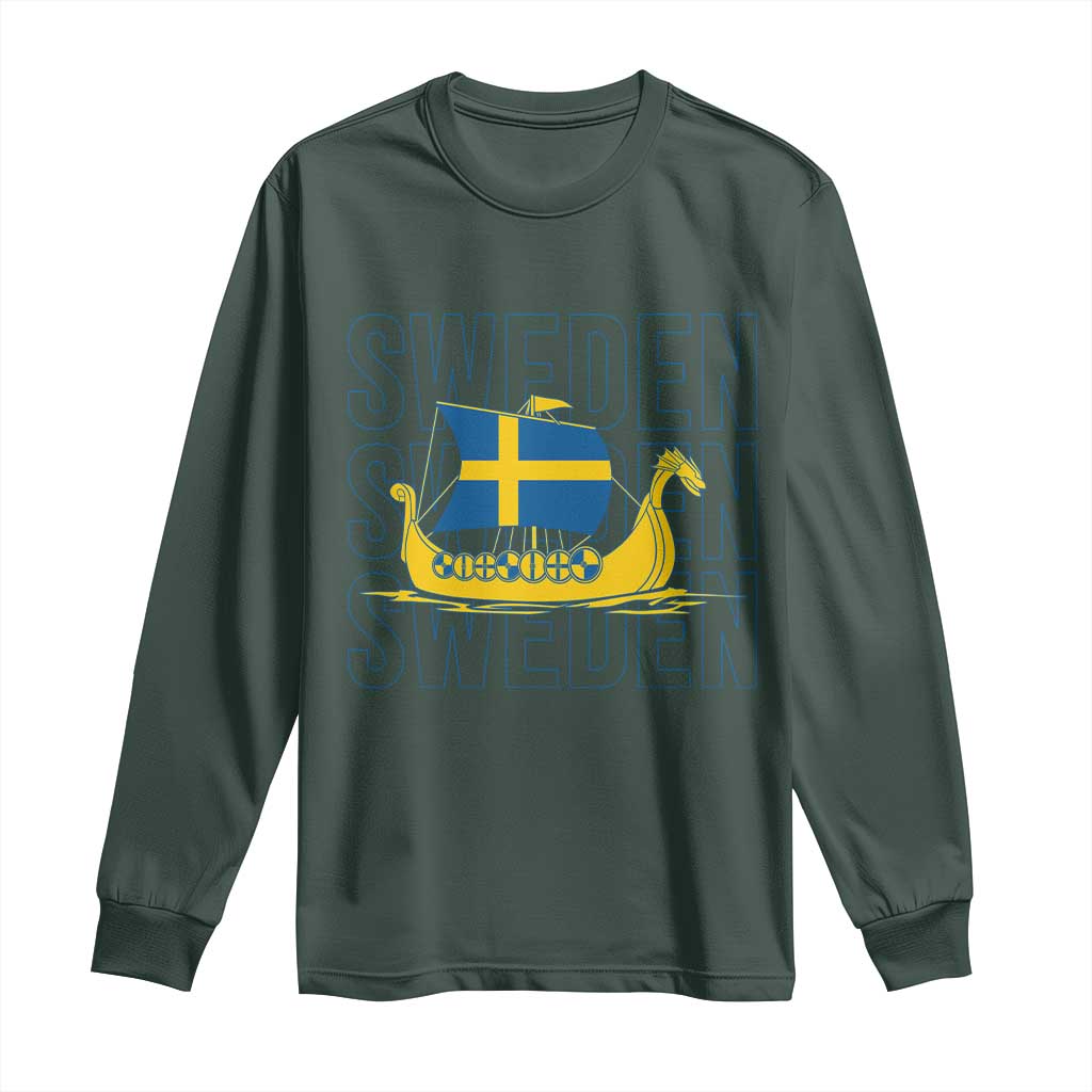 Swedish Viking Ship Sverige Sweden Flag Boat Viking Long Sleeve Shirt