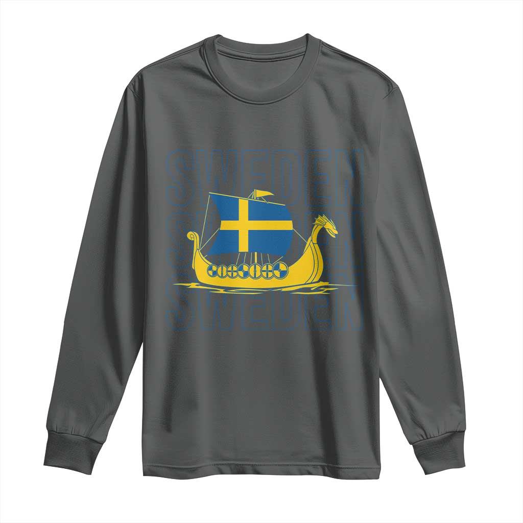 Swedish Viking Ship Sverige Sweden Flag Boat Viking Long Sleeve Shirt