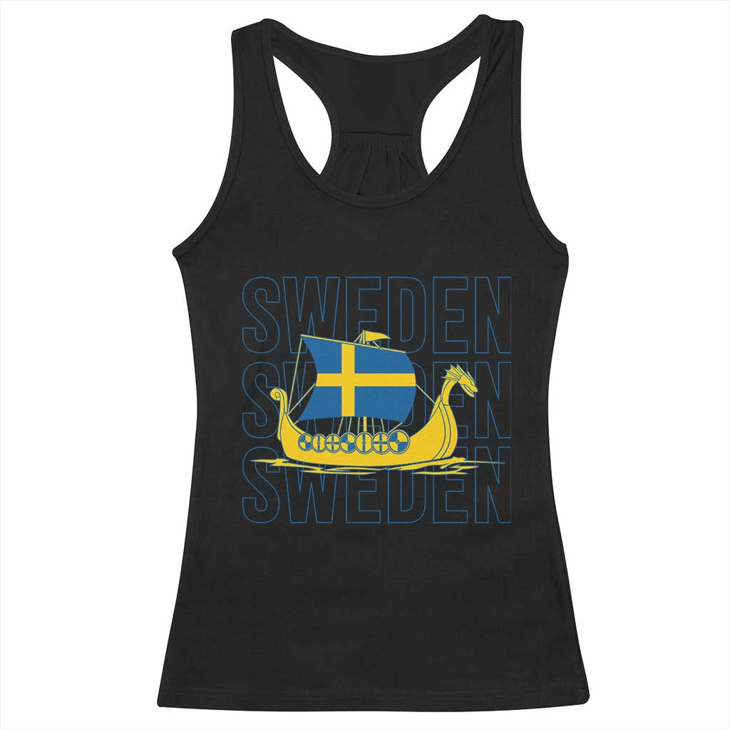Swedish Viking Ship Sverige Sweden Flag Boat Viking Racerback Tank Top TS14 Black Print Your Wear